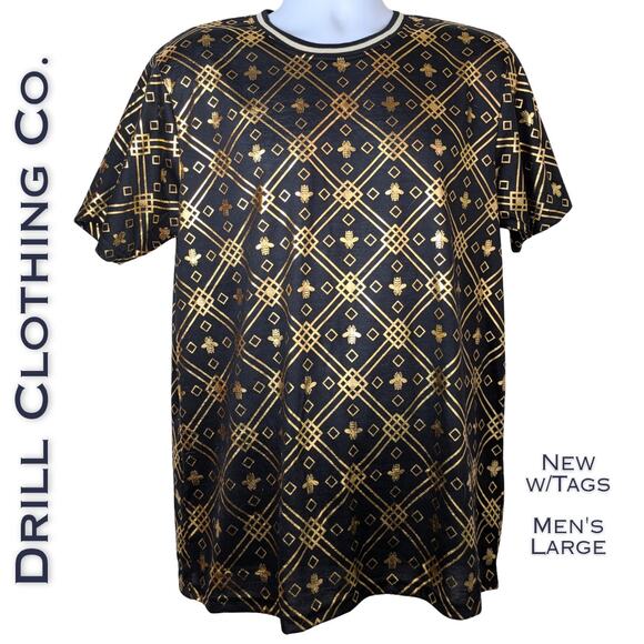 Drill Clothing Co Mens T-Shirt Large Black Gold Geometric Bee Print Streetwear - Picture 1 of 8